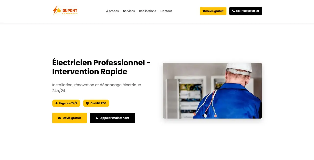 Template Électricien - Vue Desktop