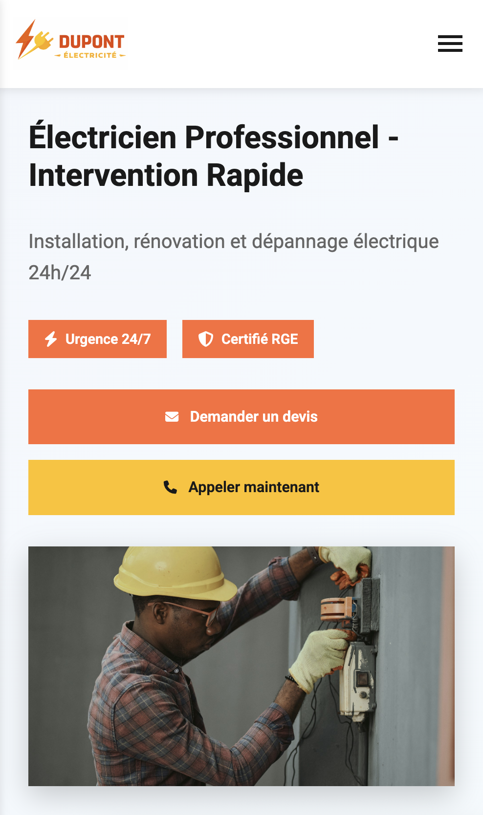 Template Électricien - Vue Mobile