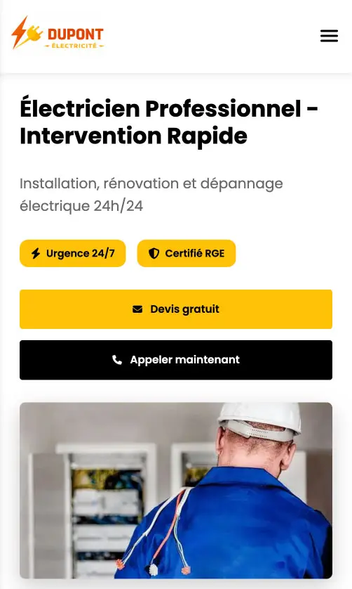 Template Électricien - Vue Mobile